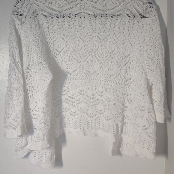JM Collection Petite X-Large Cardigan Lace White 3/4 Sleeve Crochet #479 - Picture 3 of 3